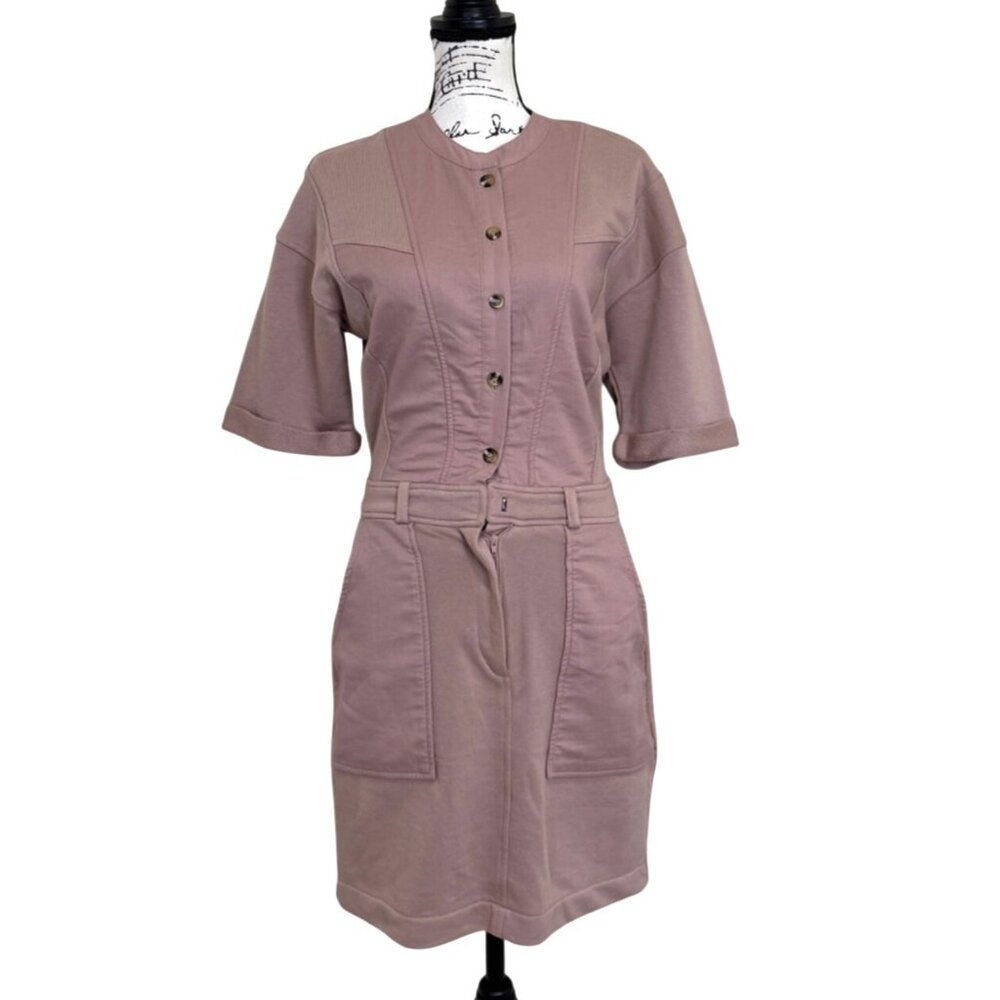 Reiss Emlyn Panel Detail Sweatshirt Dress Front Buttons Pockets Womens Size 6 - Picture 9 of 10